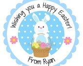Easter Bunny with Basket Personalized Stickers, Birthday, Goody Bag Tags, Party Favors, Address Labels, Hang Tags - Set of 12