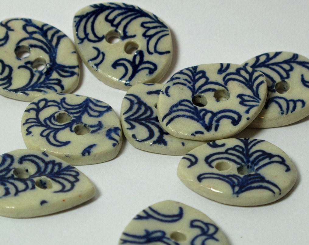 Handmade Ceramic Stoneware Buttons - Tattoo Blue