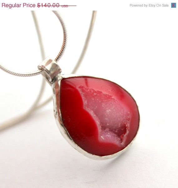 20% off sale Fuchsia pink druzy necklace, sterling silver set pendant, raspberry pink necklace, rough stone, druzy quartz