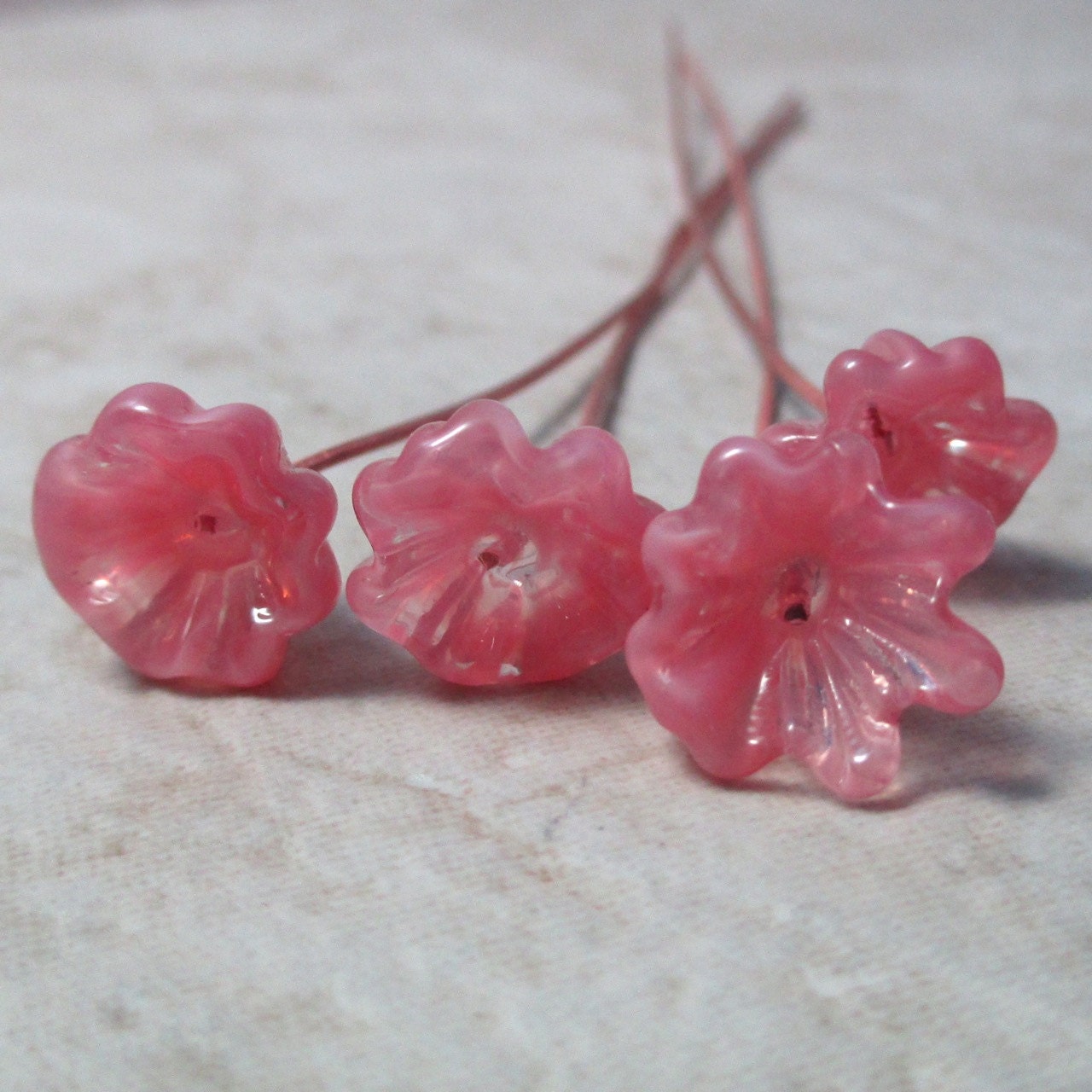 Pink Bells Handmade Lampwork Glass Bead Headpins