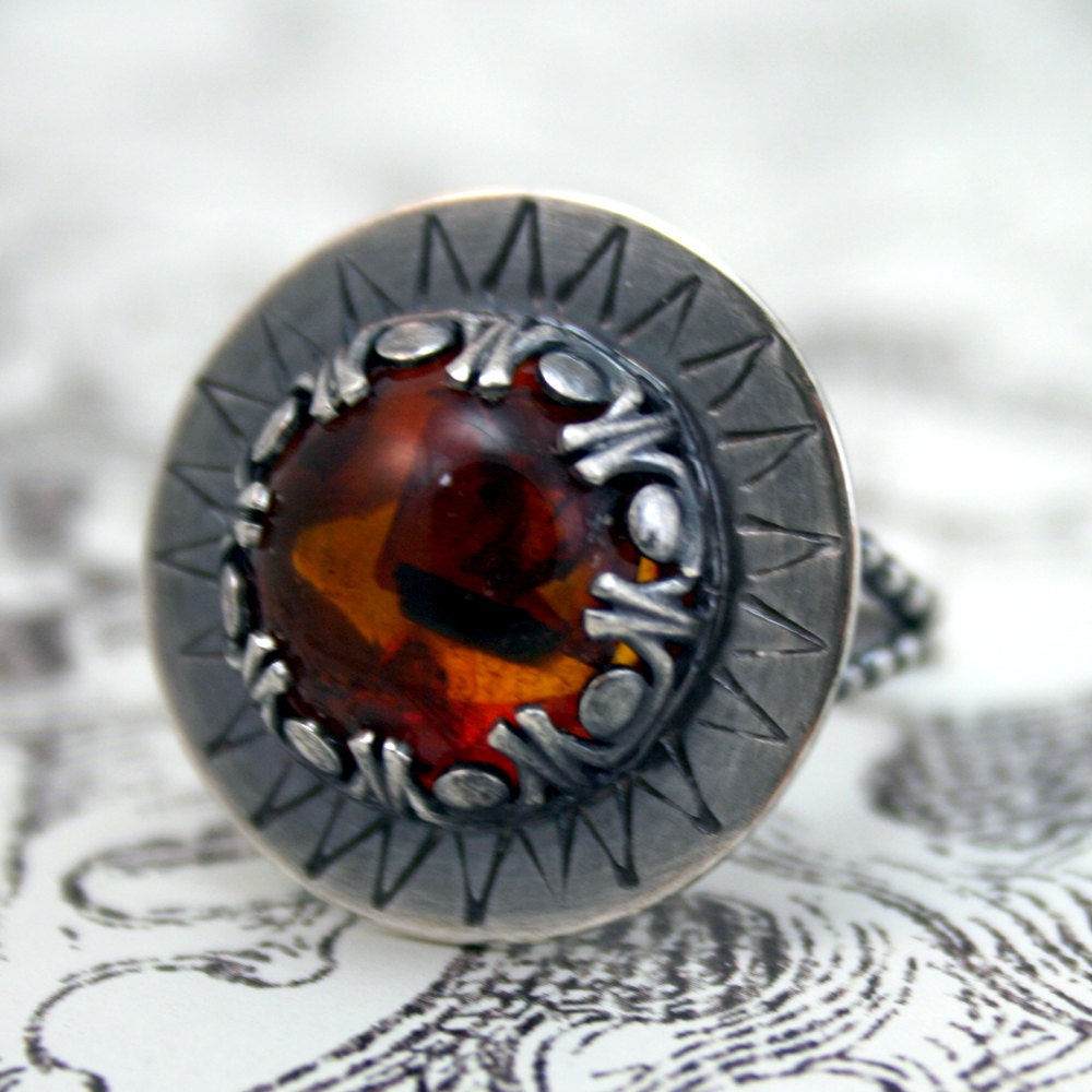 Sunburst - Ring - Sterling silver and amberlite Size 8.75