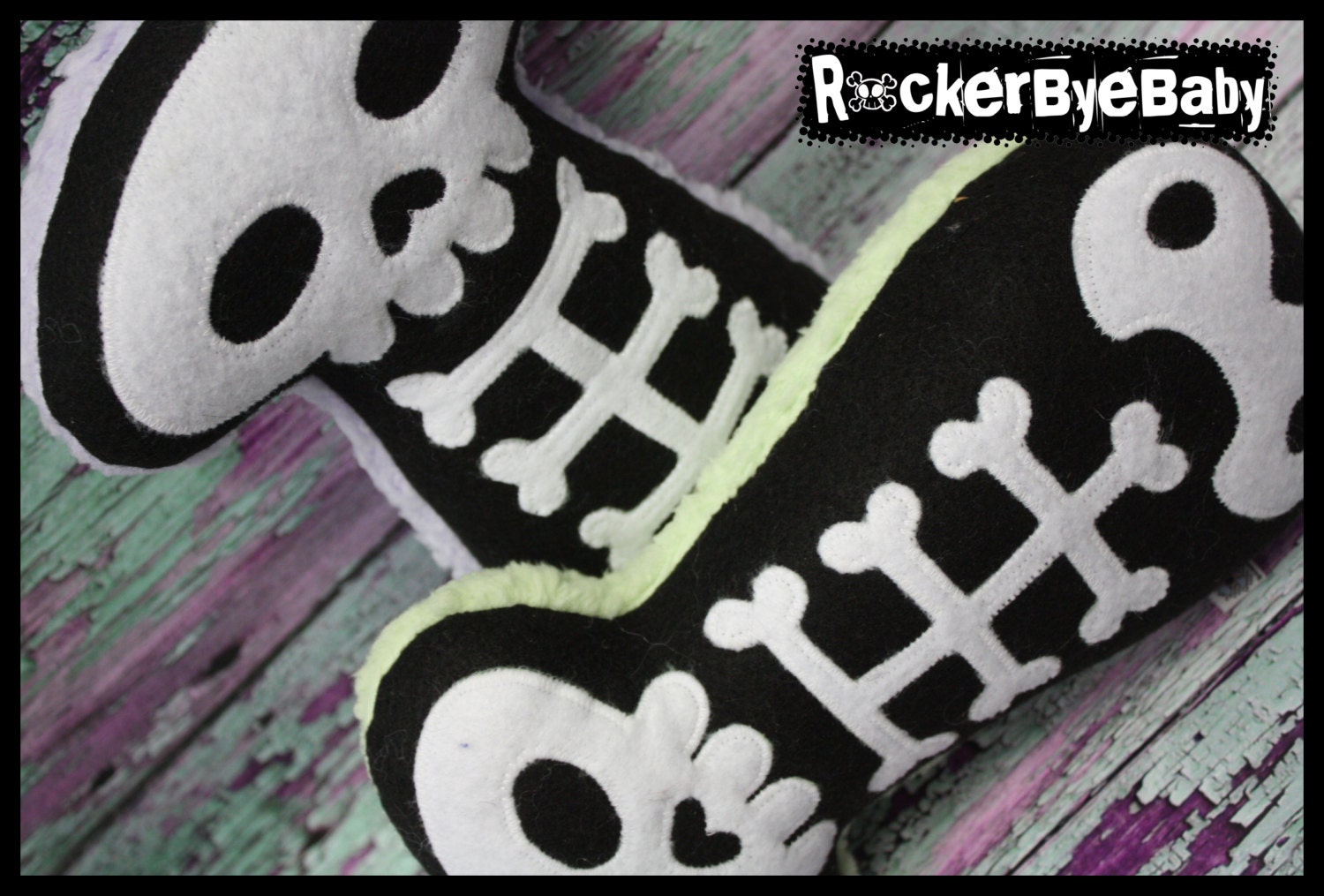 Skull Plushie Black and White Skeleton with your custom color of minky Girl Boy Unisex baby toddler child friendly