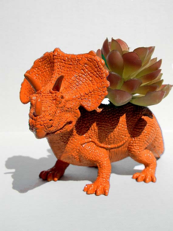 Dinosaur Planter Orange Succulent Planter Triceratop