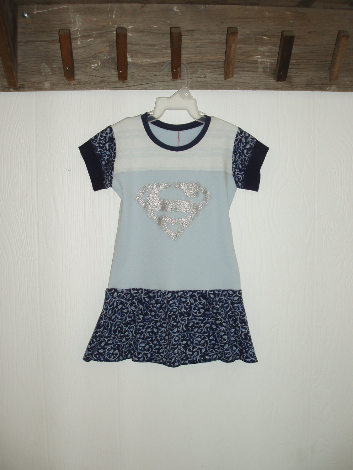Upcycled Repurposed Superwoman T-Shirt Dress Size 18 months