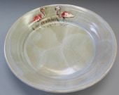 Two Red Flamingos on a Light Blue Wheelthrown Porcelain Plate