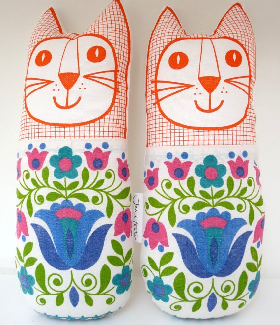 Original Scandinavian style 70s fabric handmade cat toy plush softie by Jane Foster