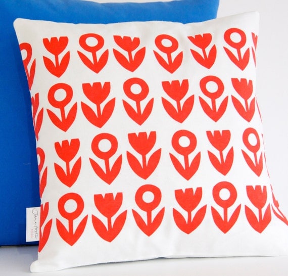 Hand Screen Printed Scandinavian Tulip Cushion Pillow Cover by Jane Foster