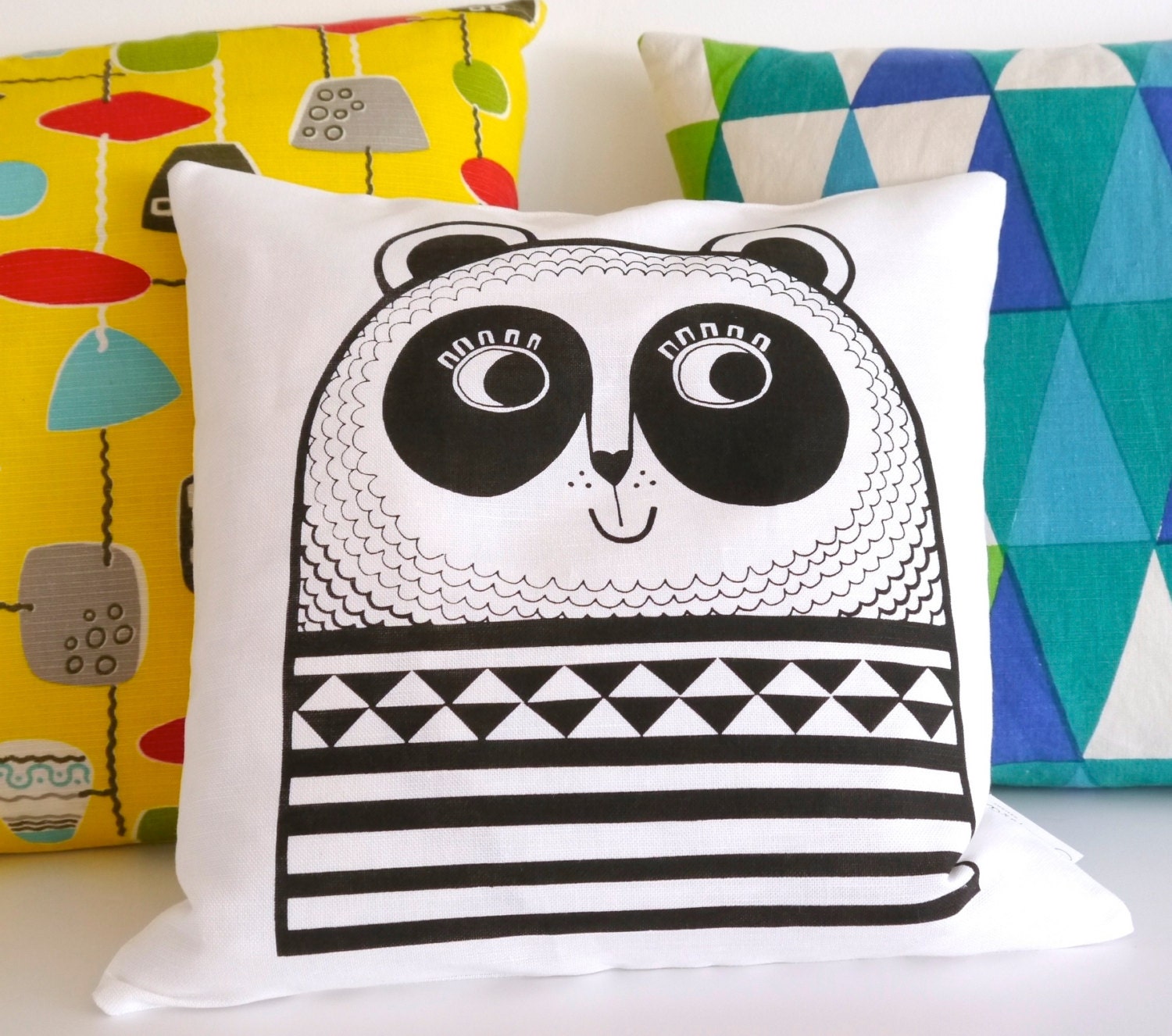 New Screen Printed Happy Panda Cushion by Jane Foster