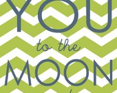 Boy Nursery Print, Love you to the moon, Boy Nursery Home Decor, Nursery Art, 5x8 art print on wood by Jennifer McCully
