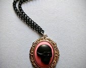 Pink and Black Skull Cameo Necklace