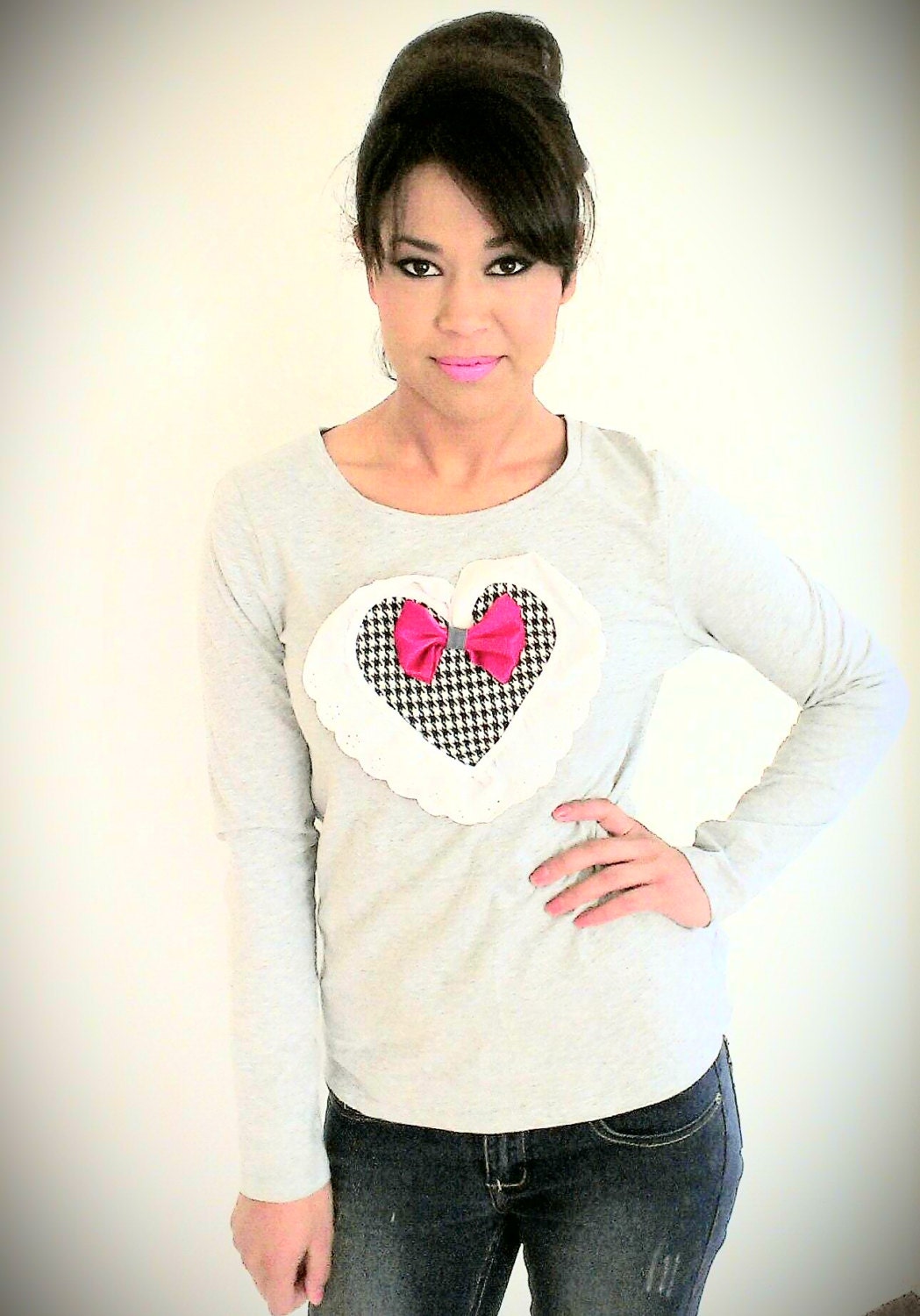FRILLY HEART Long Sleeve Top M/L - upcycled