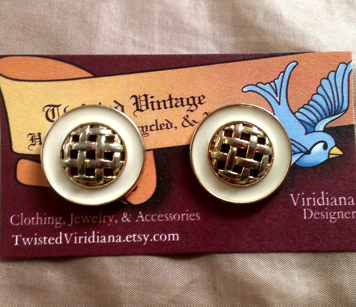 WEAVED ENAMEL BUTTON Stud Earrings