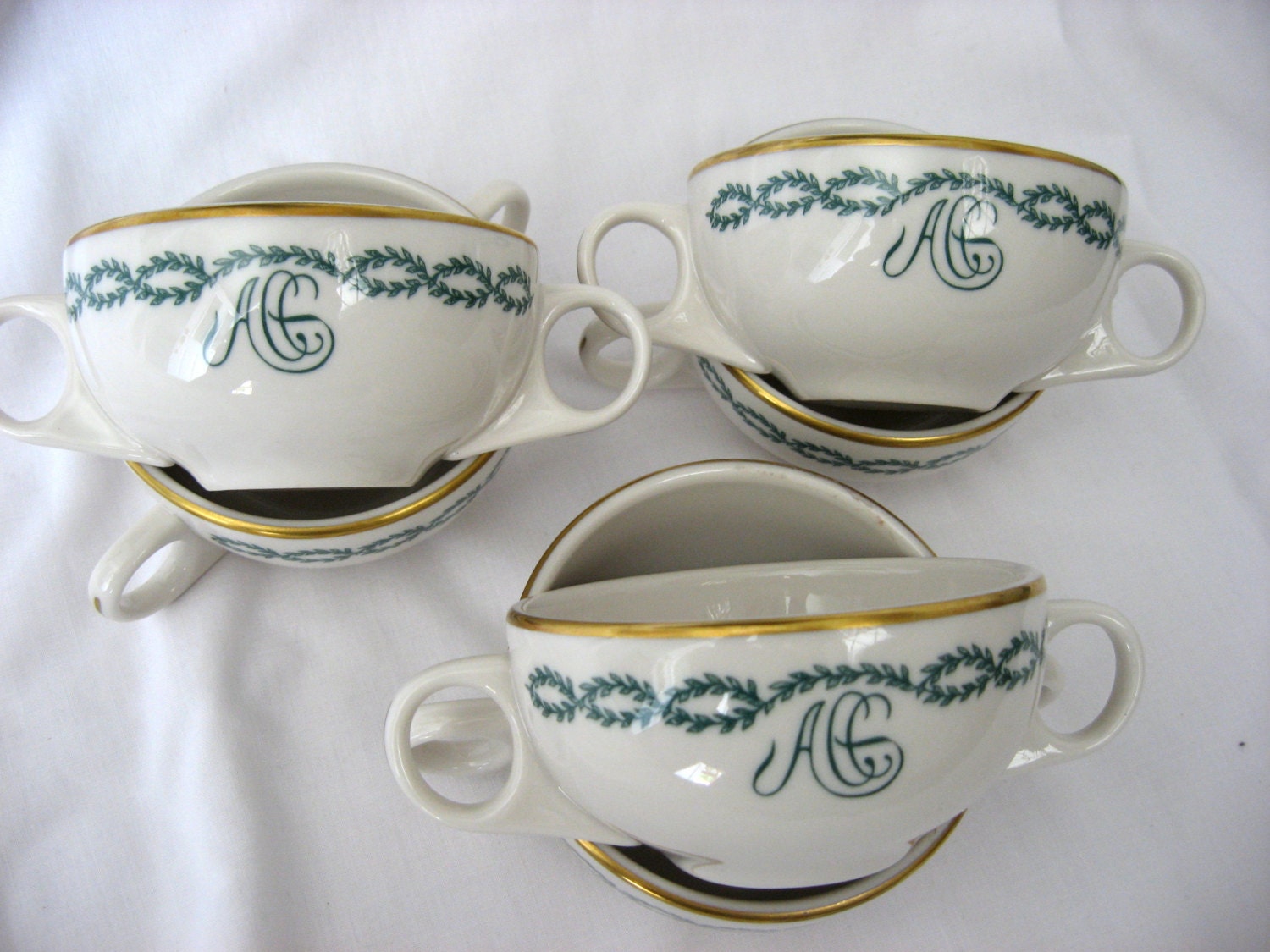 6 Vintage Mayer China Restaurant Ware Handled Soup Cups ACE Monogram