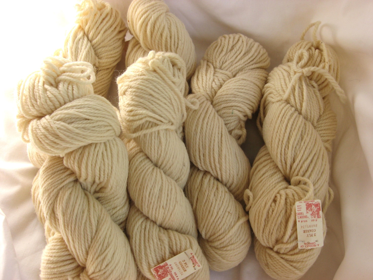 6  4 oz Skeins of Condons 3 ply Knitting Wool Natural, Ecru, Charlottetown PEI