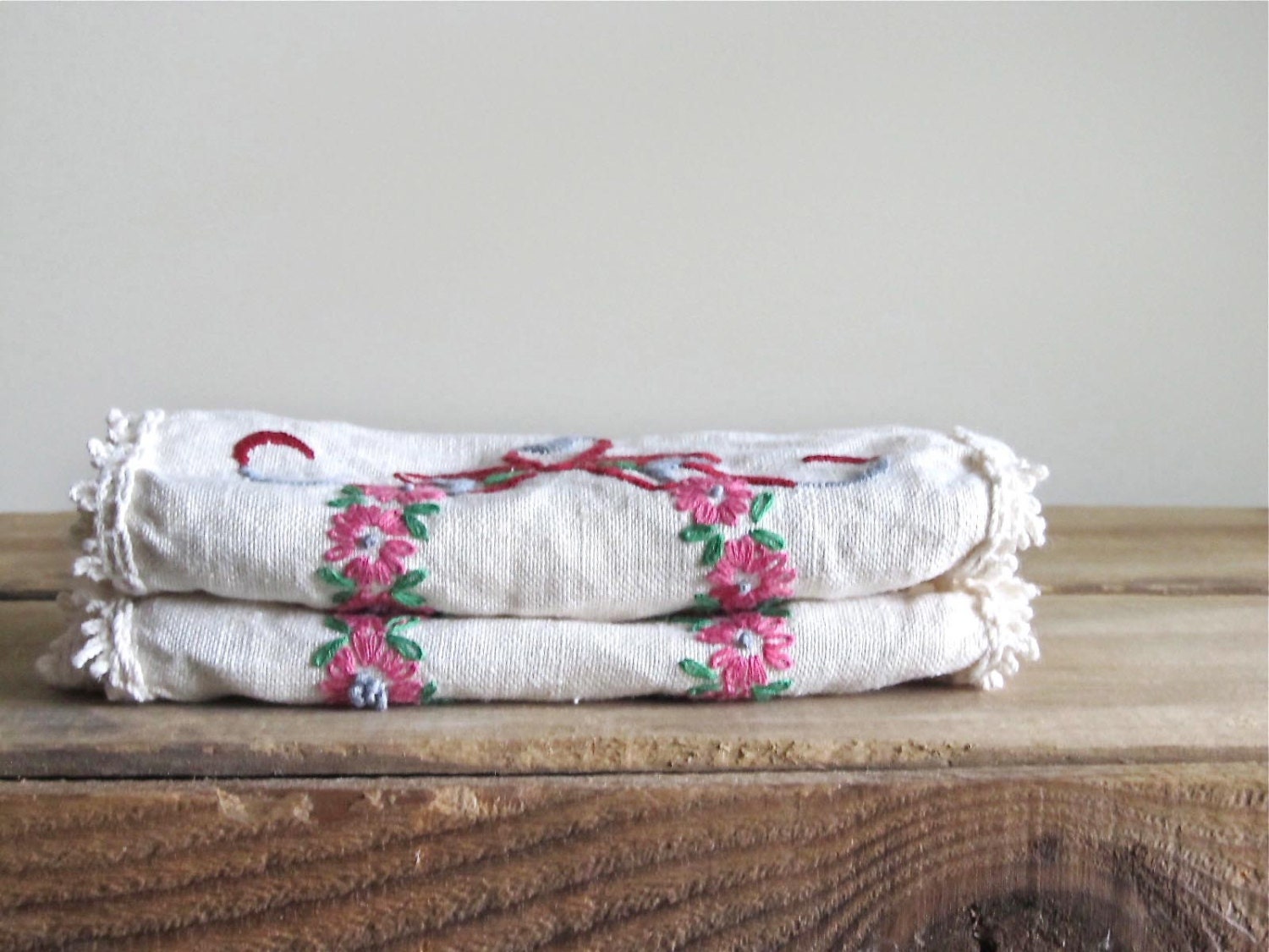 Two Vintage Embroidery Dresser Doilies