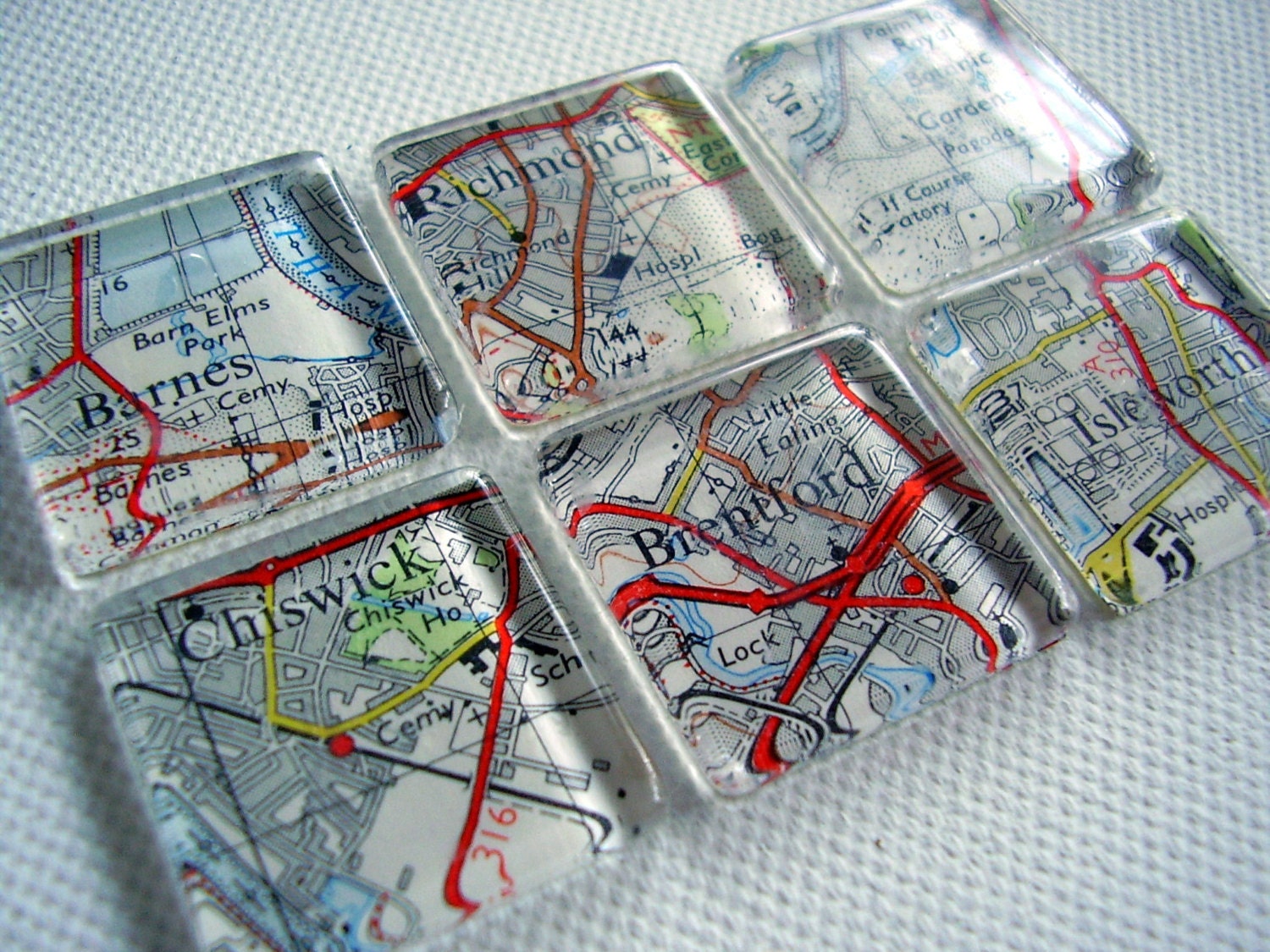 Set of 6 Glass Tile Map Magnets Vintage Southwest London Ready to Ship