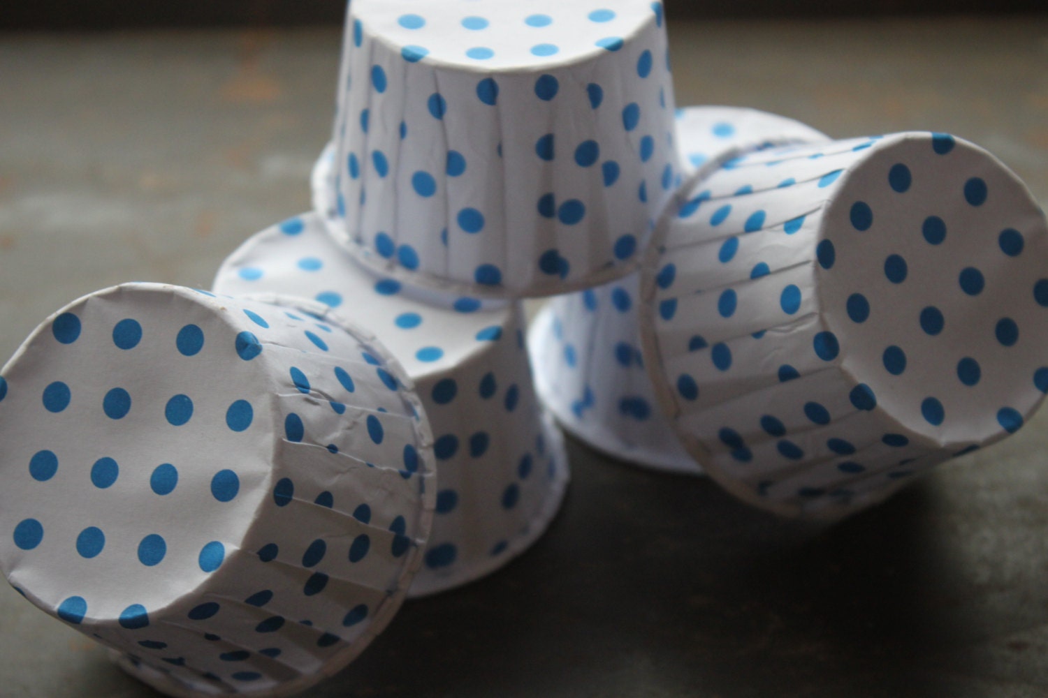 Blue Polka Dot Paper Cups -- Nut, Bake, Dessert, Ice Cream -- set of 12 Il_570xn