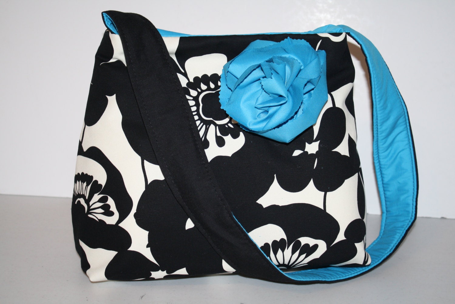 Diaper Bag Book Purse Tote Shoulder Bag Handbag  Hobo MARKET BAG lots of pkts Sofia Turquoise Flower / Messenger strap  XcessRize Designs