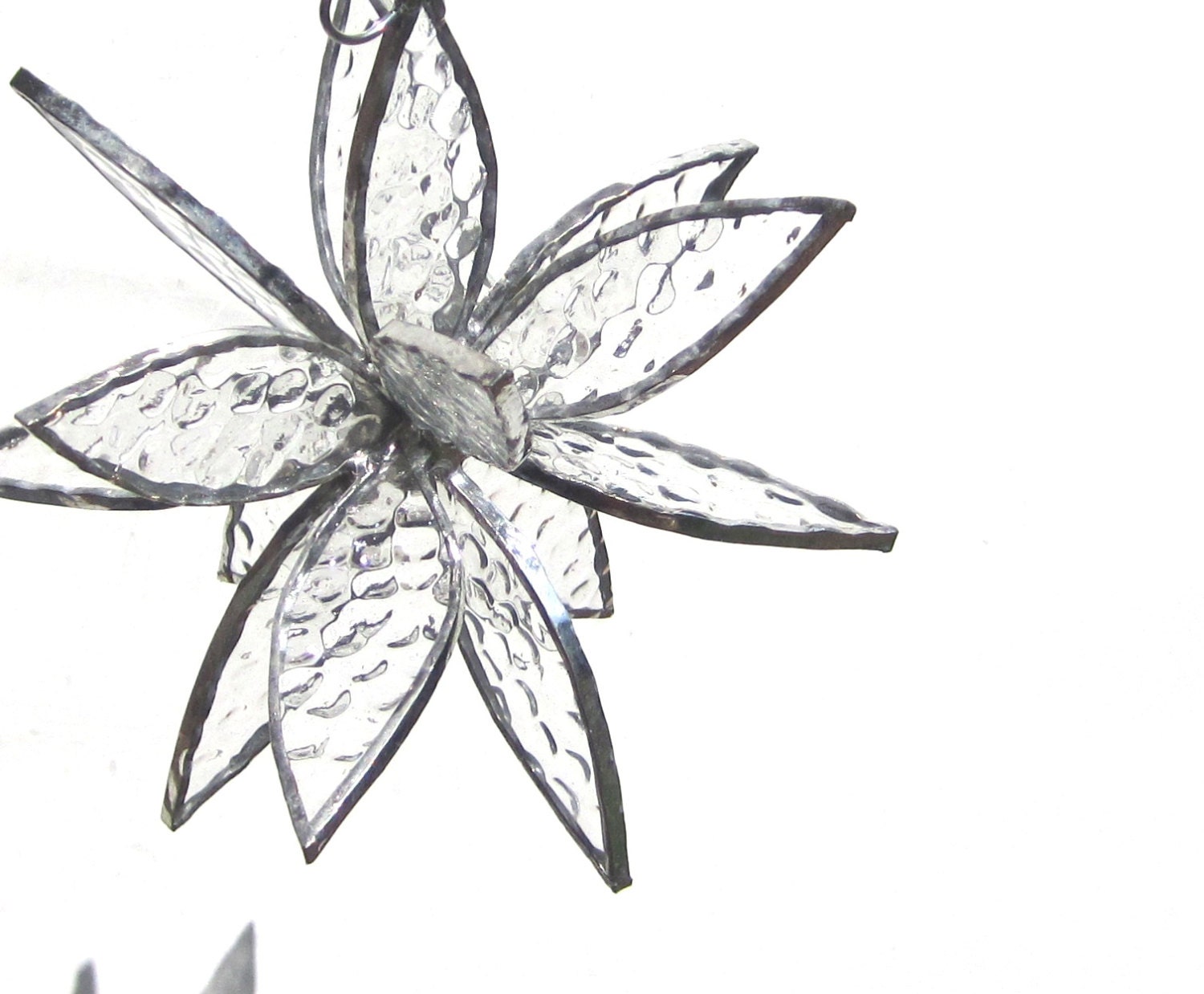 Bubbly Blast - Medium 3D Stained Glass Flower Burst - Clear Home Garden Decor Suncatcher Hanging Ornament Yard Art Abstract Petals