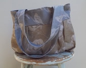Brown Blue Purse - Camelias Birds Linen Key Fob 3 Pockets