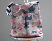 Blue Grey Purse - Floral - Chevron - Reversible