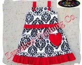 Girl VALENTINES DAY Heart Dress - Damask Toddler Baby Custom Boutique Girl Clothes 3 6 9 12 18 24 month size 2T 2 3T 3 4T 4 5T 5 6 7 8