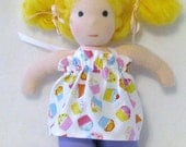 8 inch Waldorf doll cupcake dress and pants, your choice yellow or purple pants