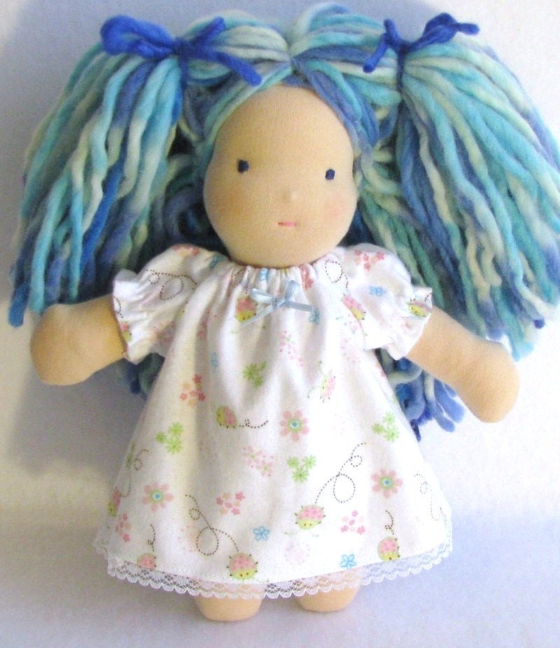 10 inch waldorf doll flannel nightgown with twirling ladybugs