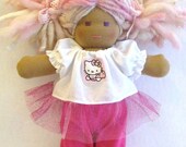 Reserved custom 12 inch waldorf doll outfit pink hello kitty with tulle and leggings