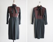 vintage Emanuel Ungaro dress / color block dress / military wool dress