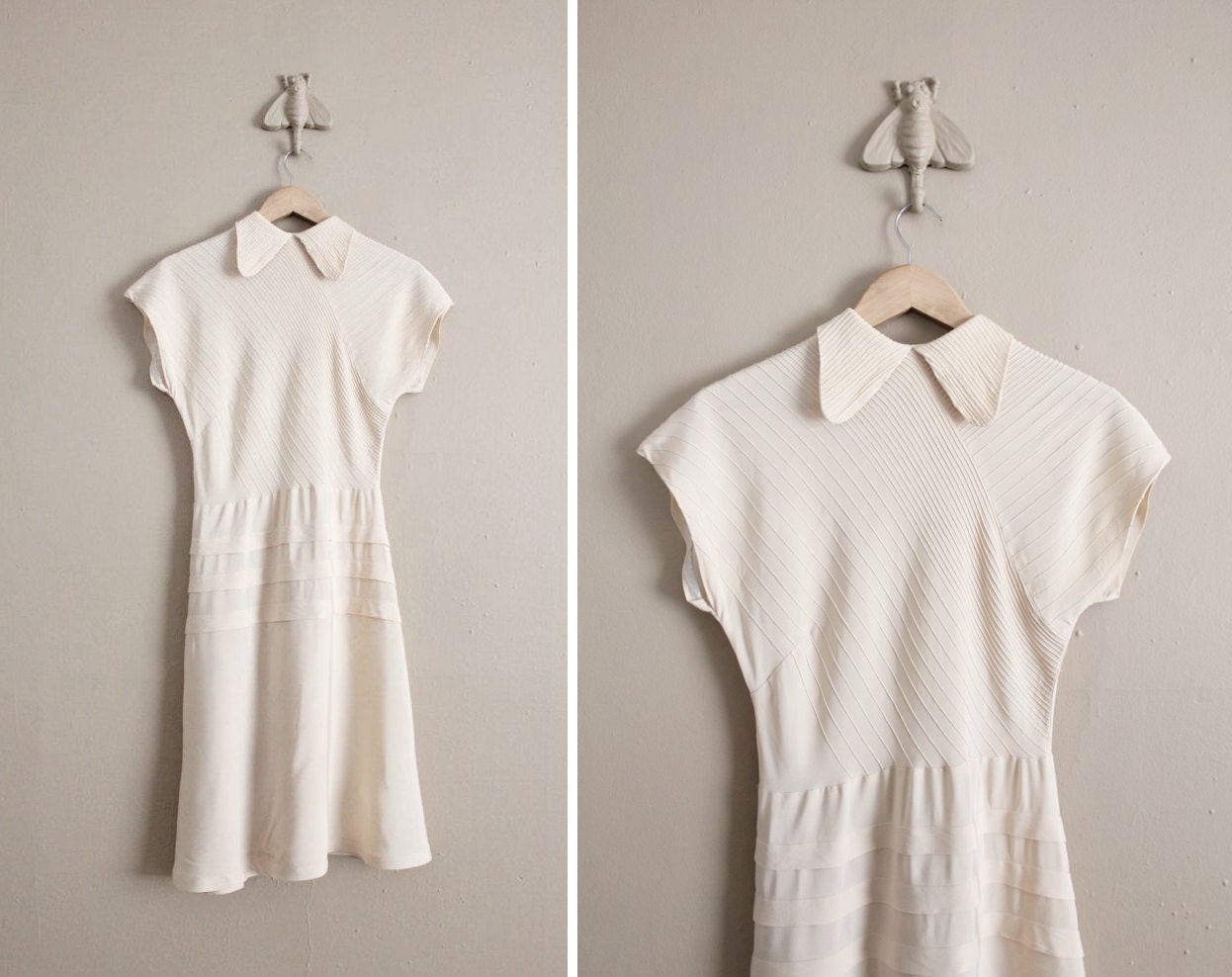 pilgrim collar dress / 1940s crepe dress