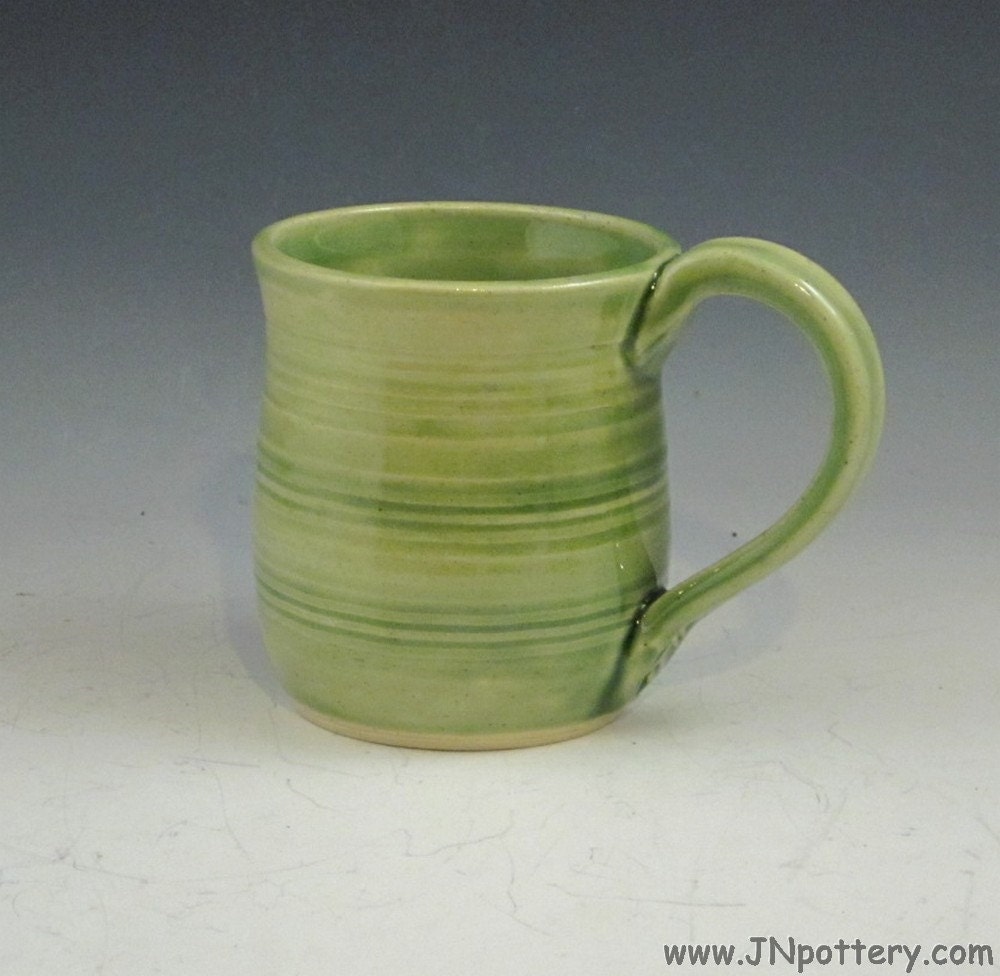 Stoneware Coffee Mug, Ceramic Drinking Vessel, Celadon Green  m167
