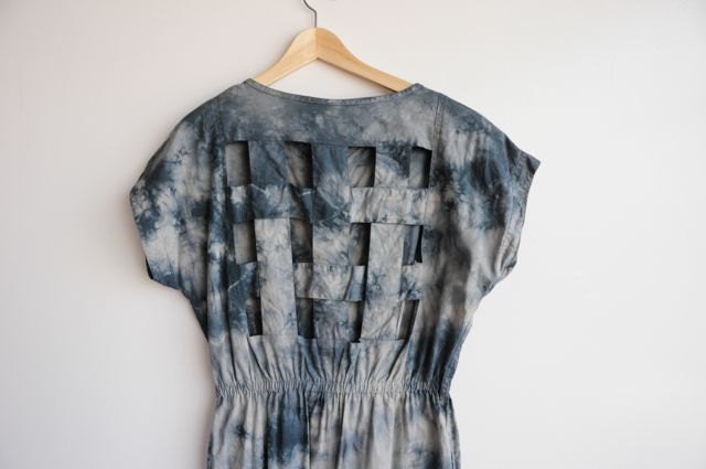Woven back jumper tie-dye open sea vintage jumpsuit romper indigo