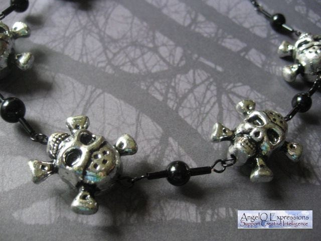 Cannibal Pirate Choker with Skull and Crossbones OOAK