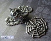 Web of Deceit Skull and Spiderweb Necklace OOAK
