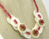 Spring Flower Button Necklace Mother of Pearl Pop of Color