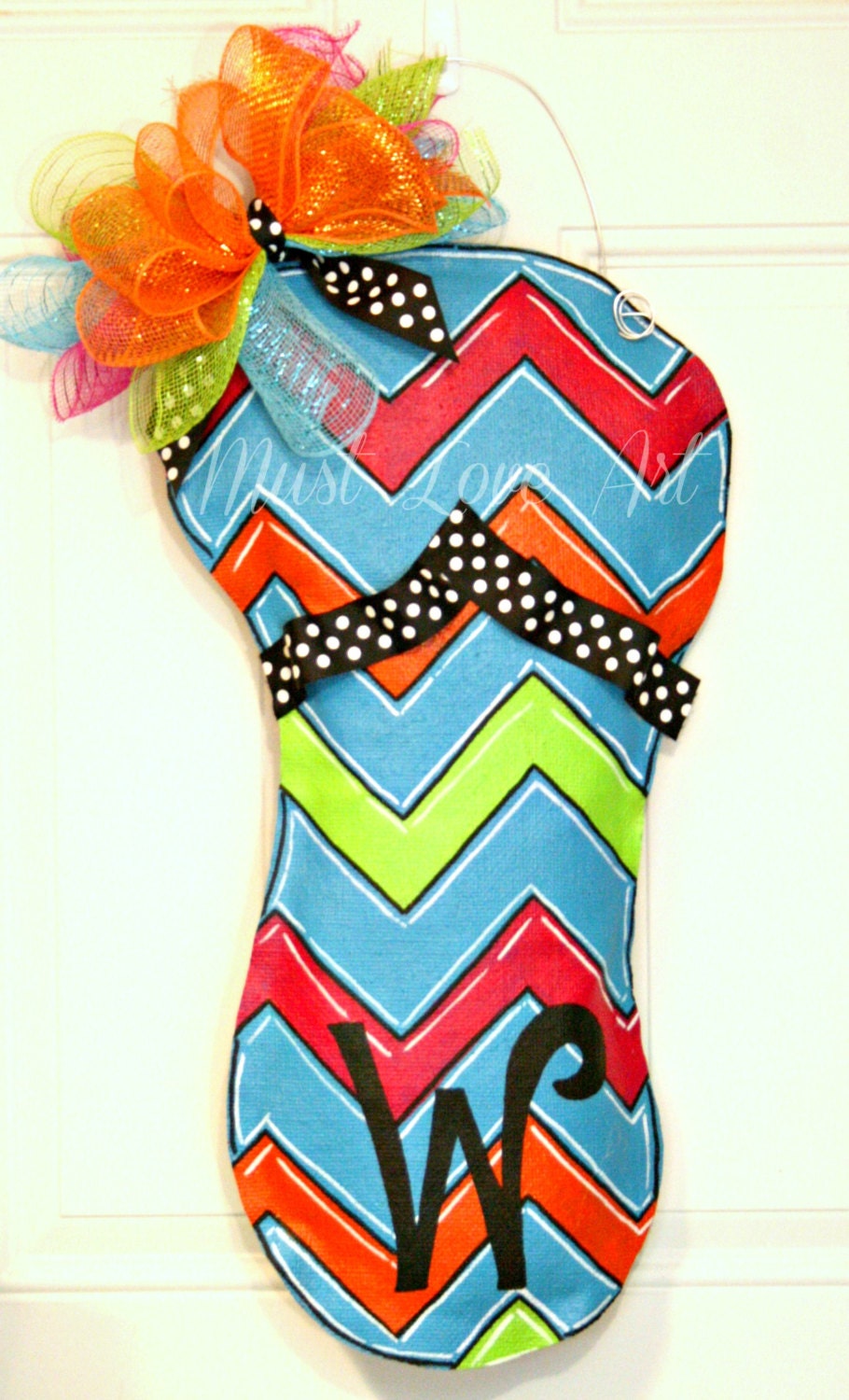 Chevron Flip Flop Burlap Door Hanger Decoration HUGE 2 ft  - Spring Summer Mother's Day