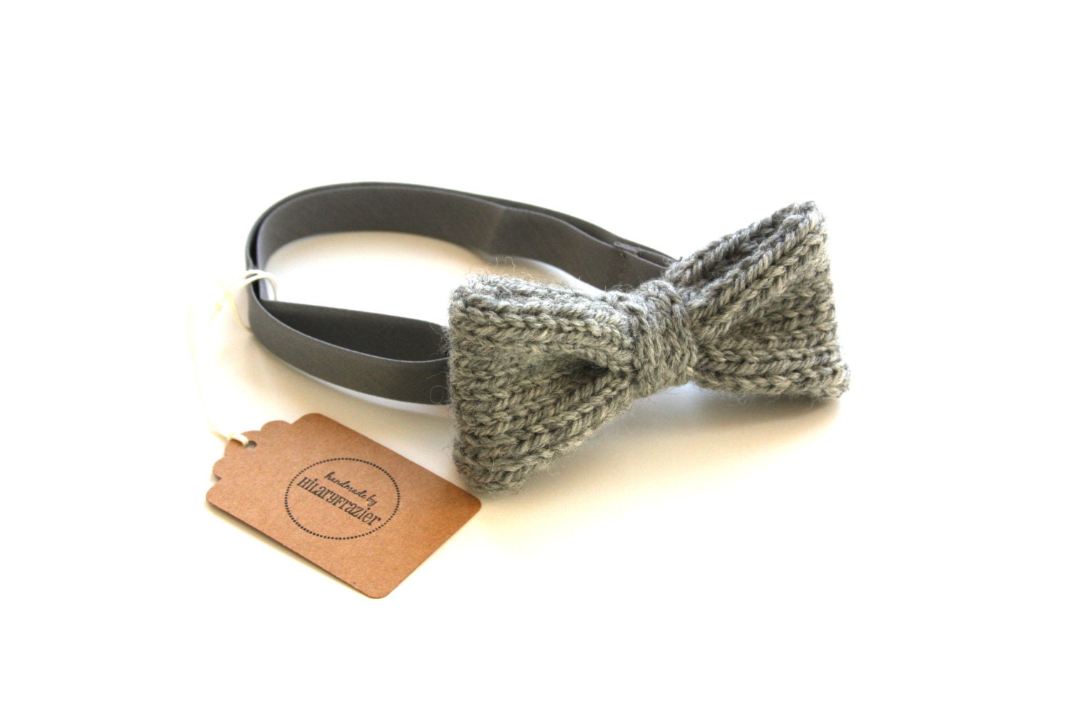 Boys Bow Tie - Boys Light Gray Bowtie - Adjustable Bow tie - Toddler Bow Tie - Hand Knit Light Grey Wool Boys Bow Tie