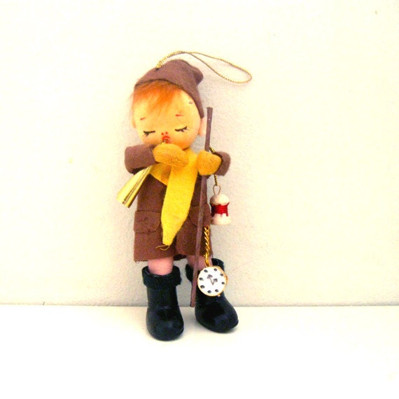Vintage Christmas Ornament Felt Pixie Elf Boy Doll Holiday Tree Decoration
