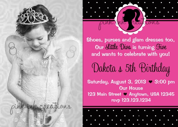 Retro Girl Silhouette Birthday Invitation - PRINTABLE - Any Color Il_570xn
