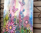 Jubilant 15 x 18 inch  abstract  butterfly painting  garden painting colorful flowers painting  floral drawing garden birds paintingwings