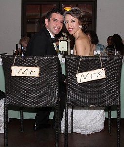 Rustic Wedding Signs Mr Mrs Bride Groom Chair Sign Photo Prop Reception Natural Woodburned