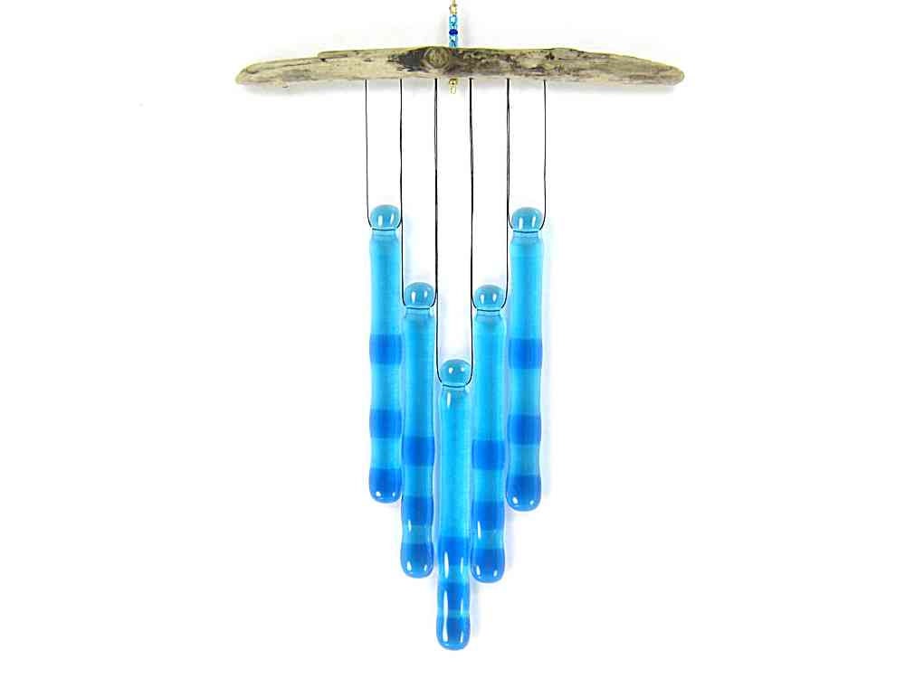 Blue Glass Wind Chime with Oregon Driftwood
