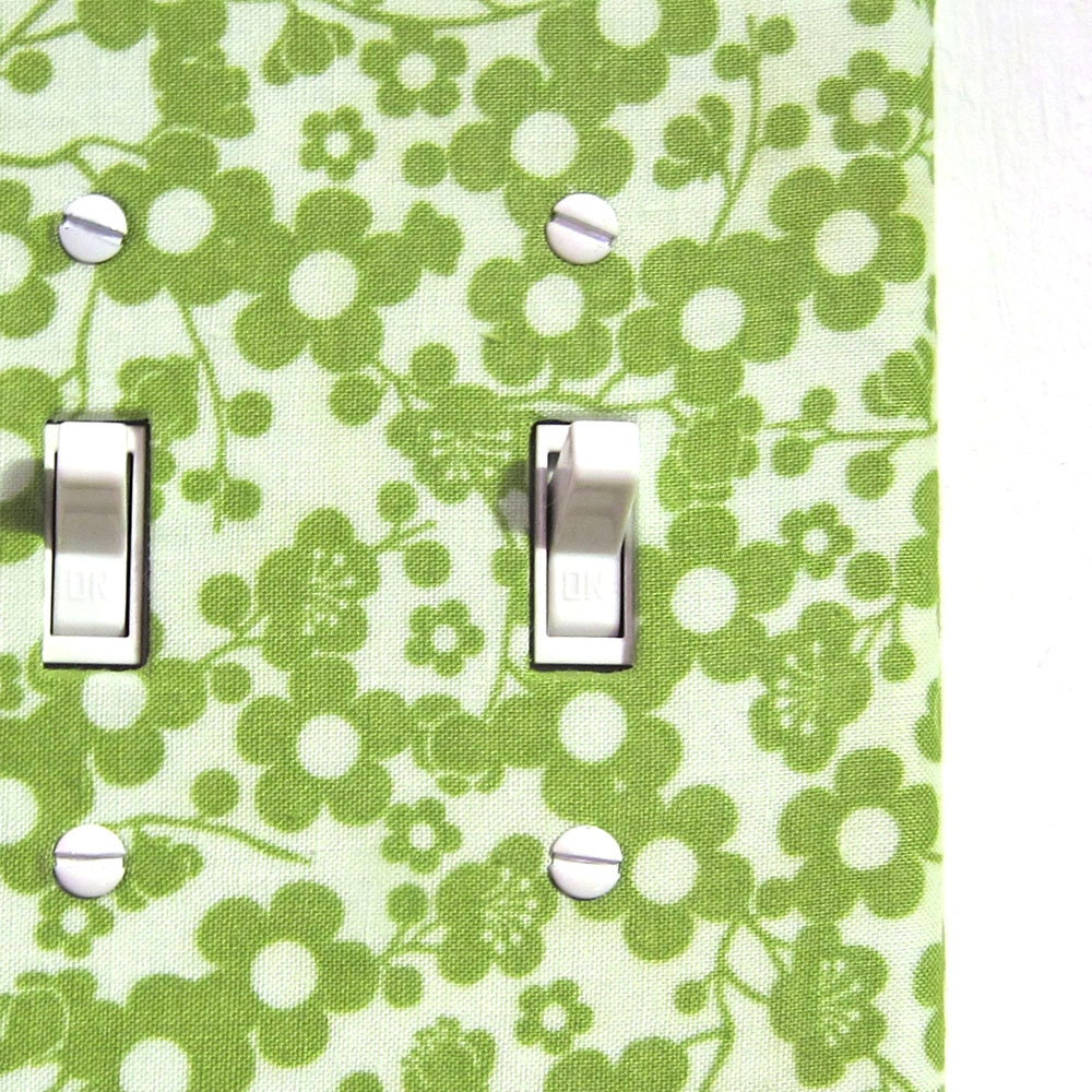Double Standard Light Switch Plate Cover - green with green flowers