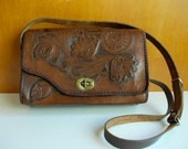 Mexican Tooled Leather Purse : Gaitan, Reversible Brown Leather Bag