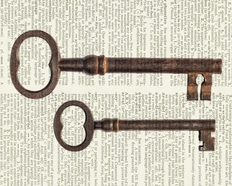 keys - antique keys printed on page from vintage dictionary