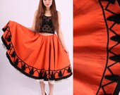 Antique 1900s Skirt / Layered Tangerine Skirt with Silk Tassels / sz XS