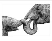 Wildlife Open Edition Giclee Print of an African Elephant and Baby