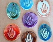 7 Handmade Ceramic Beads - Hamsa Beads - a Rainbow of Spiral Hand Beads