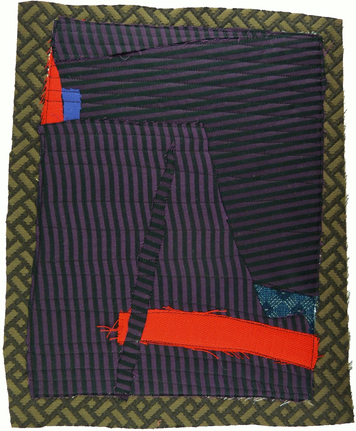 1.15.2013 small art quilt, contemporary, abstract, textile drawing, haiku, dark purple, red, black, indigo, taupe